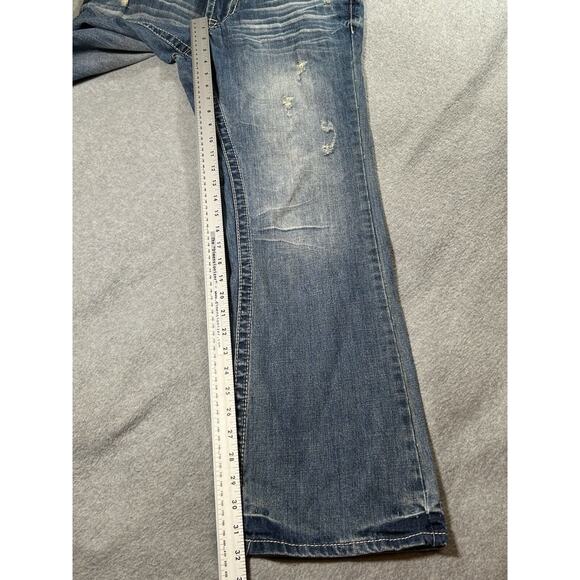 T.K. Axel Jeans Mens W32 L32 Wolcott Boot Cut Distressed Ripped Blue Denim - Picture 5 of 16